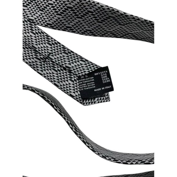 VERSACE COLLECTION Men's Silk Tie LUXURY Black Silver Geometric Logo W:2.8" EUC - Picture 4 of 4